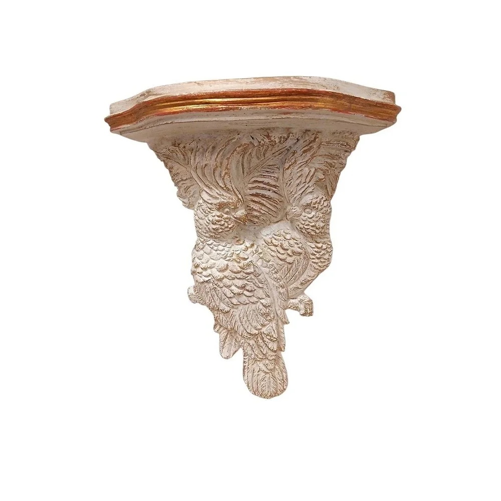 Vintage Palm Beach Carved Wood Tropical Parrot Wall Sconce Display Shelf Regency